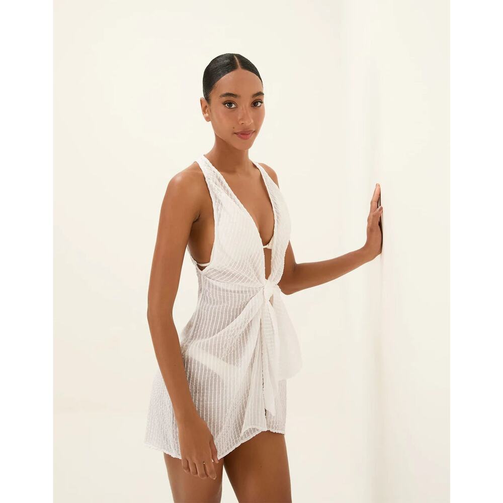 ViX Paula Hermanny Mita Sleeveless Plunging V-Neck Short Cover Up Dress White S - Picture 2 of 6